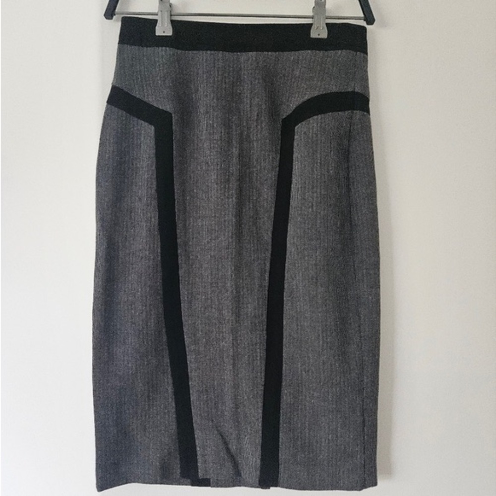 BCX Gray Pencil Skirt with Black Contrast Panels